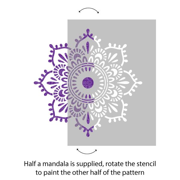 Eva Indian Mandala Stencil, you'll get half a mandala, rotate the stencil to paint the other half of the pattern