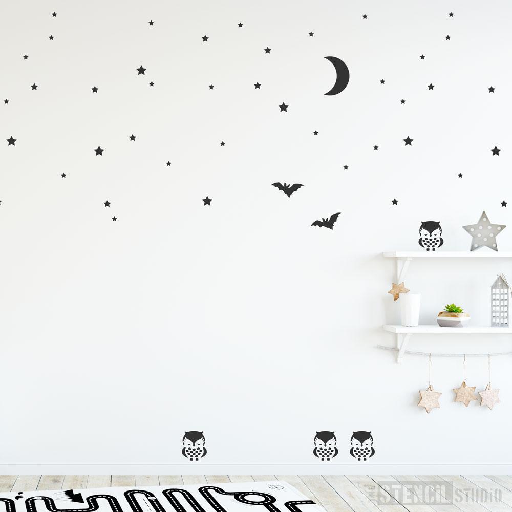 Owl, Moon & Stars Stencil from The Stencil Studio - Size M