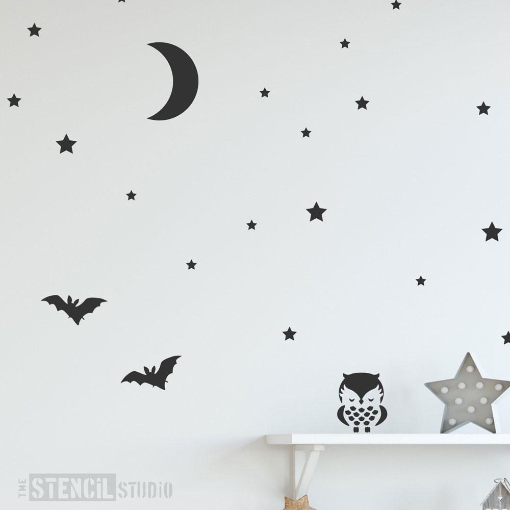 Owl, Moon & Stars Stencil from The Stencil Studio