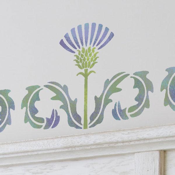 A close up of Thistle Flourish stencil from The Stencil Studio - Size XS