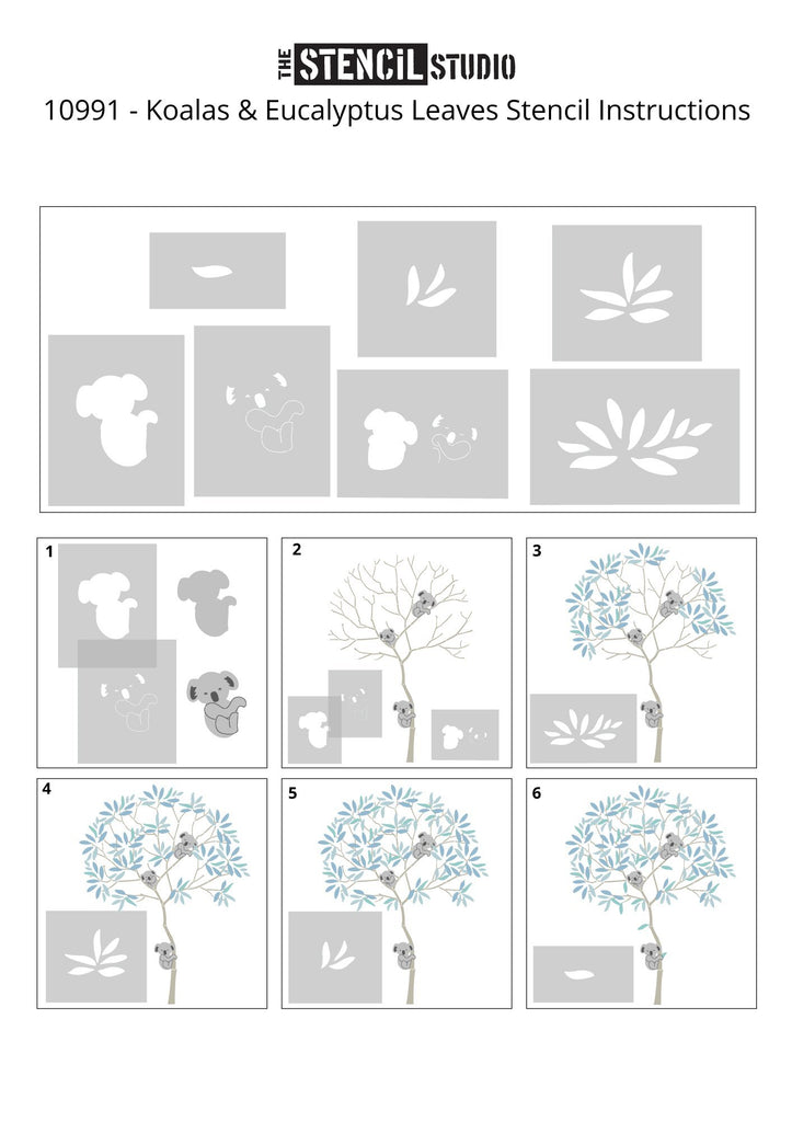 Round Tree with Koalas and Eucalyptus Leaves stencil pack - adding the details to the tree