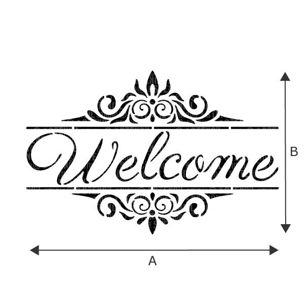 Welcome text with decorative border - word stencils from The Stencil Studio 