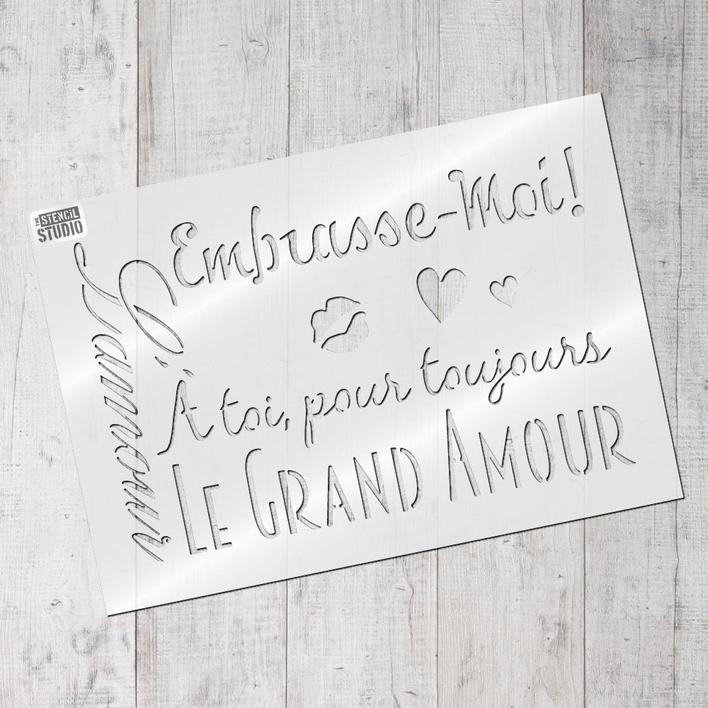 Le Grand Amour French love text stencil from The Stencil Studio