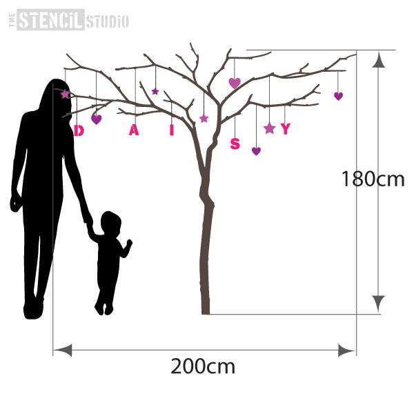 Branch tree stencil with alphabet for personalising - makes a large tree 180cm high and 200 cm wide