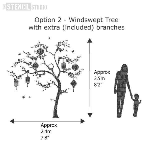 The Windswept tree with approximate size when fully assembled. Sakura tree stencil pack from The Stencil Studio