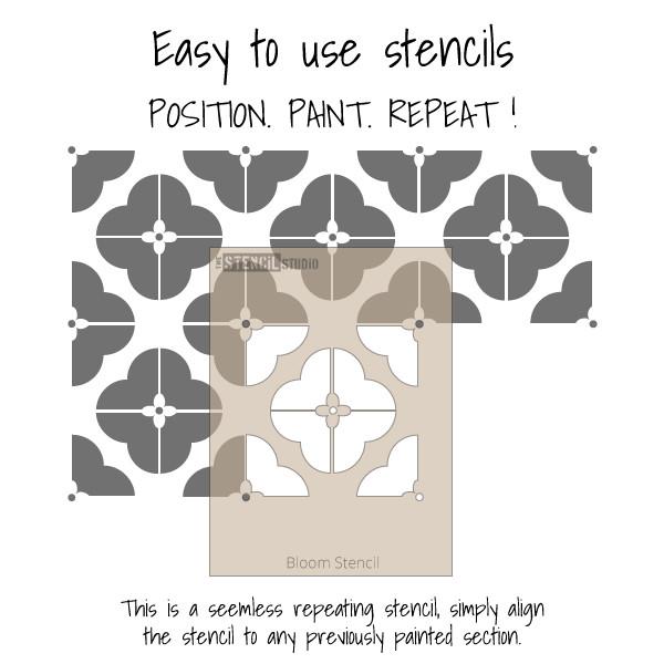 Bloom stencil from The Stencil Studio Ltd - easy alignment diagram