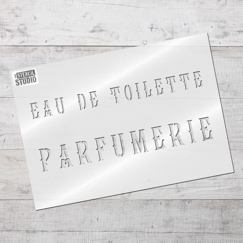 Eau de Toilette Parfumerie stencil from The Stencil Studio
