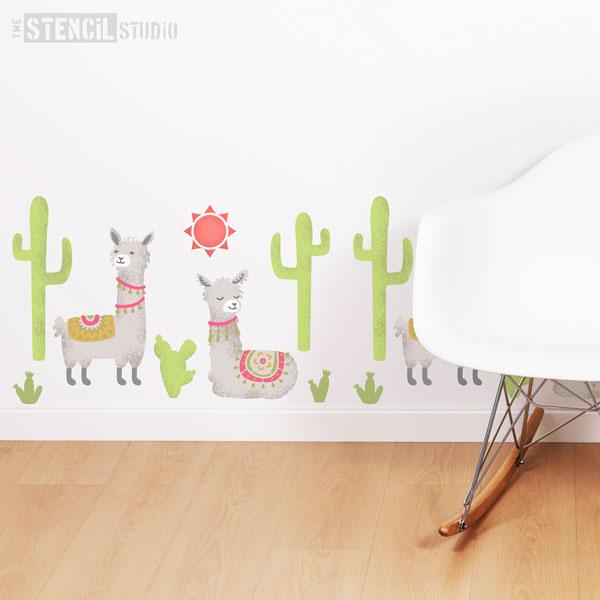 Llamas and Cactus Border stencil from The Stencil Studio Ltd - Size L