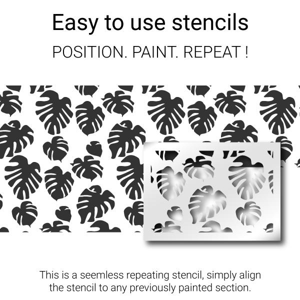 Paint the stencil then move and position over previously painted areas, paint again!