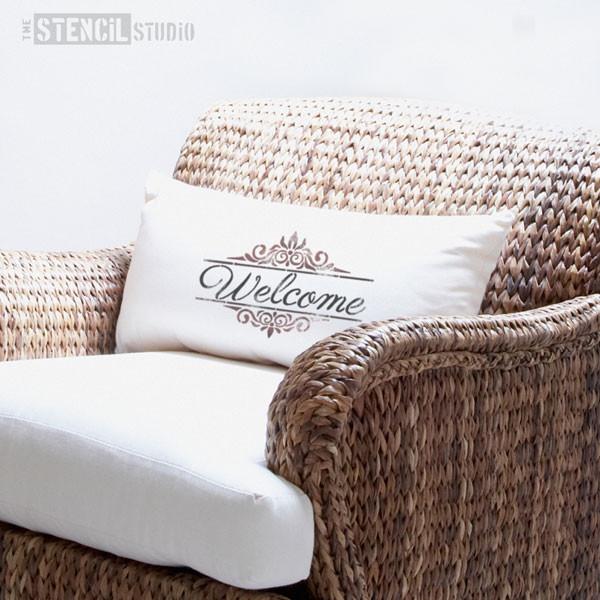 Welcome text with decorative border - word stencils from The Stencil Studio - Size S