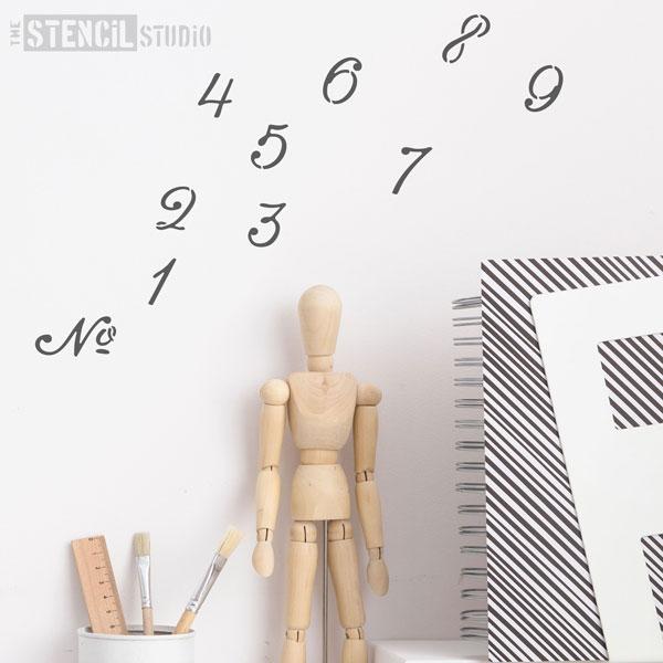 French style font Number set stencil - The Stencil Studio - Size XS