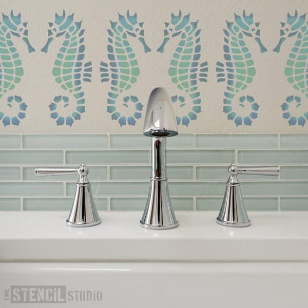 Mosaic seahorse stencil from The Stencil Studio Ltd - Size S