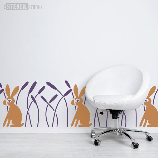 Rabbit in Reeds Border Wall Stencil - Stencil Size XL