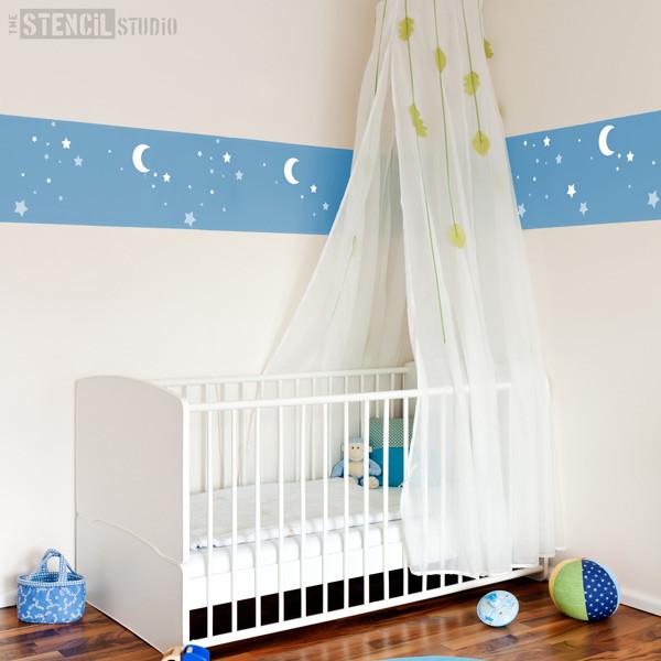 Moon and Stars Childrens Nursery Wall Stencil from The Stencil Studio - Stencil Size S