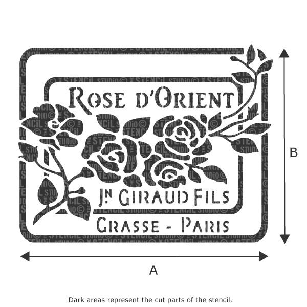 Rose d'Orient vintage French perfume label stencils from The Stencil Studio