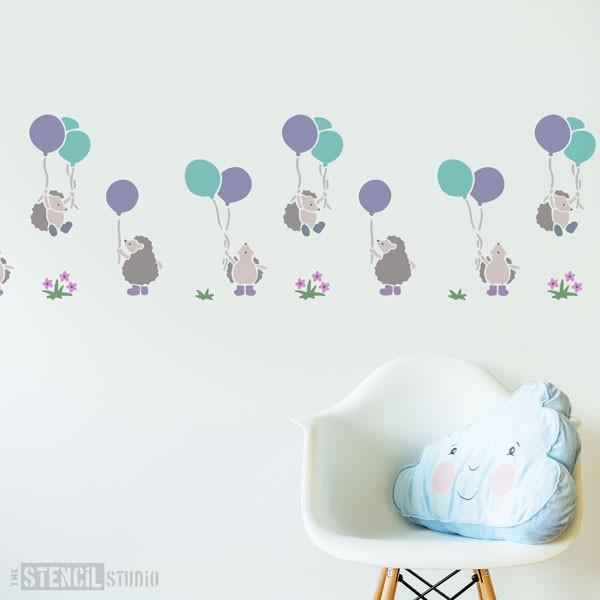 Hedgehogs and balloons stencil from The Stencil Studio Ltd - Size L