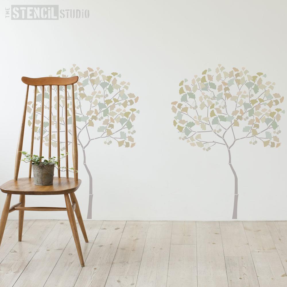 Round Tree with Ginko leaves stencil pack from The Stencil Studio - Size L