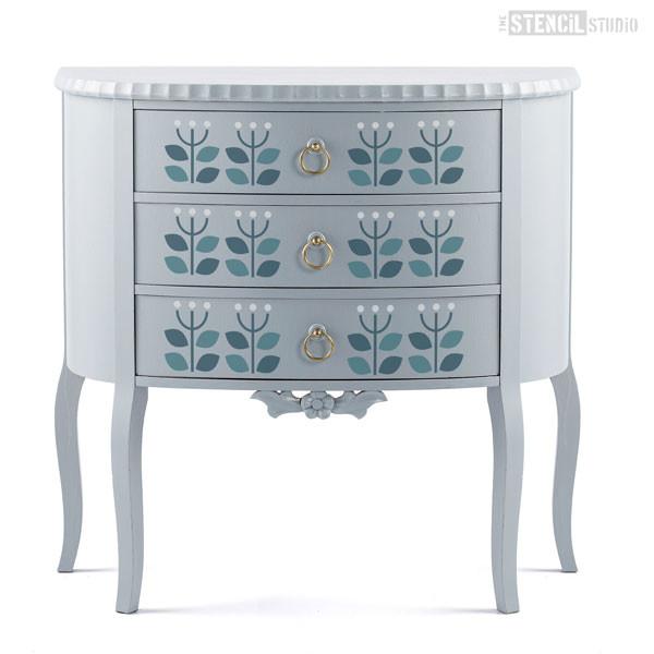 Sanna Flower Scandi stencil border repeat from The Stencil Studio Ltd - Size on furniture is S, choose size from drop down box